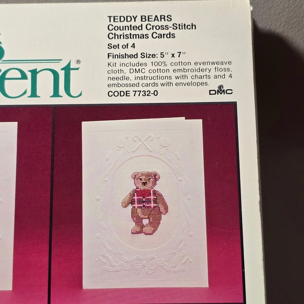 Vintage 1987 Current Teddy Bears Counted Cross Stitch Christmas Cards Kit 7732-0